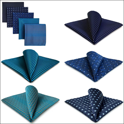 Bold Navy Blue Pocket Square Set – 5 Dotted & Geometric Designs