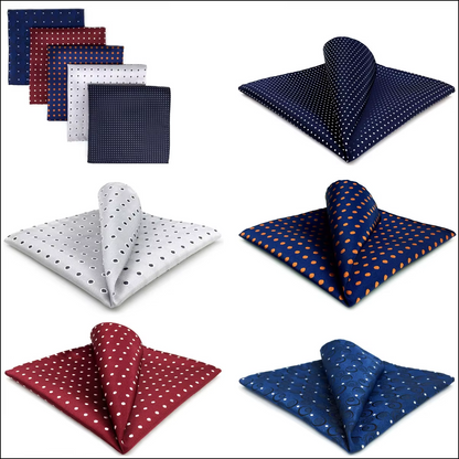 Polka Dot Pocket Square Set – 5 Classic Patterns in Navy, Burgundy, and Silver Tones