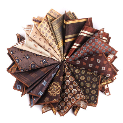 Rustic Tones Handkerchief Collection – Floral & Striped Designs in Burnished Golds & Deep Browns